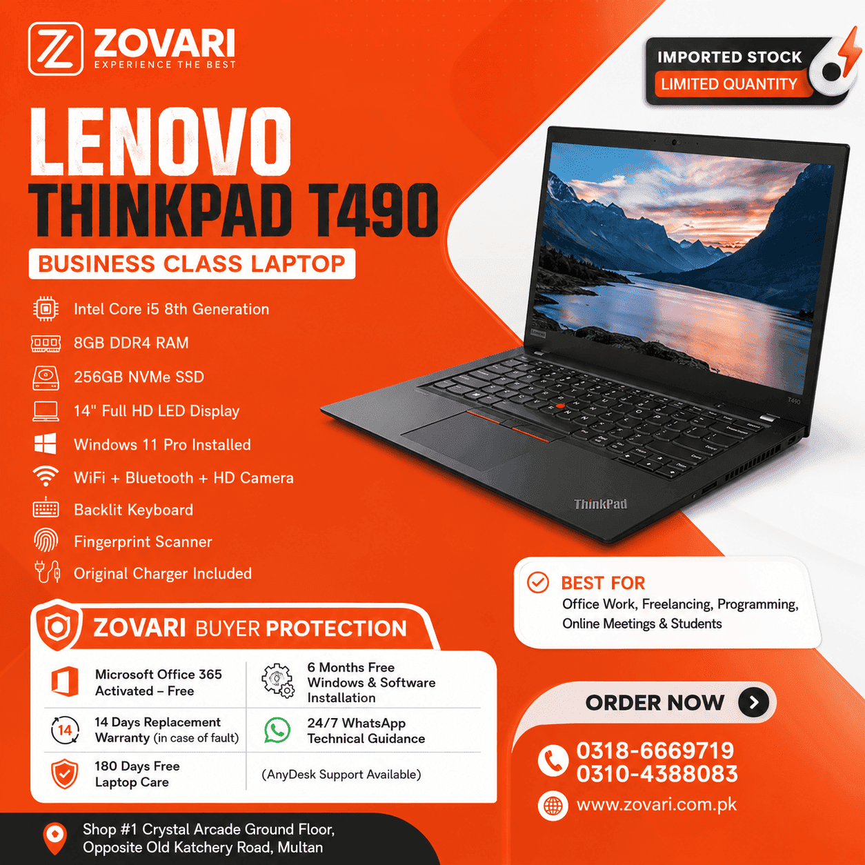 Lenovo Thinkpad T490 Core i5 8th Gen Ram 8GB SSD 256GB 14″ FHD LED