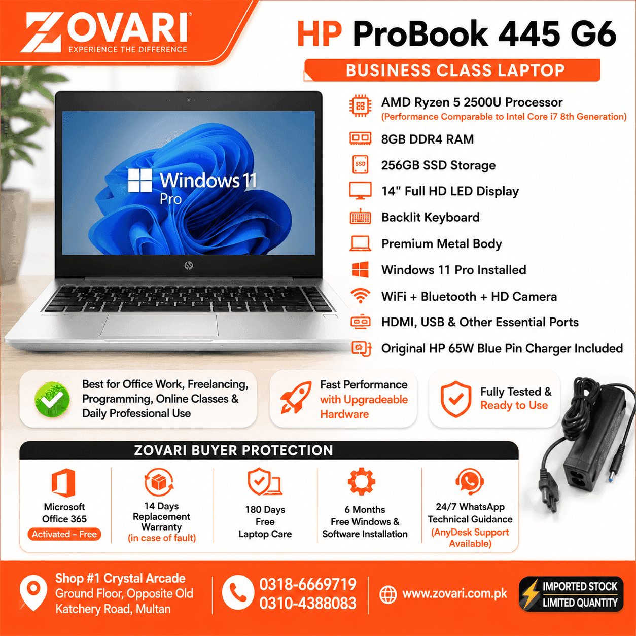 HP Probook 445 G6 AMD Ryzen 5 2500U, 8GB, 256GB SSD, 14″ FHD LED, Windows 11
