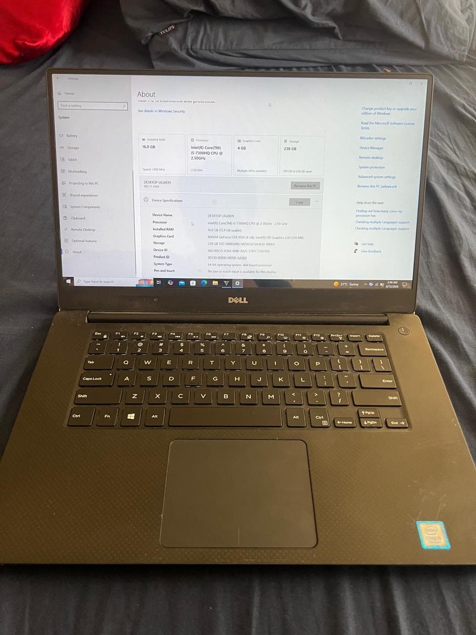 Dell XPS 9560 CORE (i5-7300HQ) with 4gb Nvidea GTX 1050